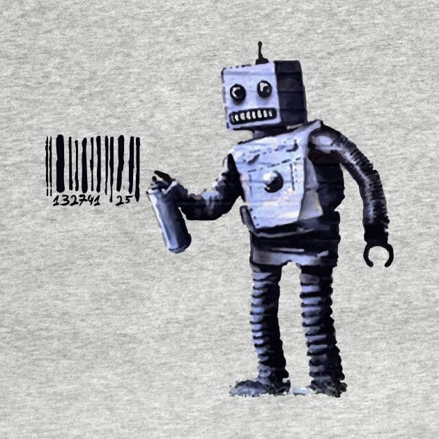 BANKSY Robot Spray Painting Barcode by inkstyl